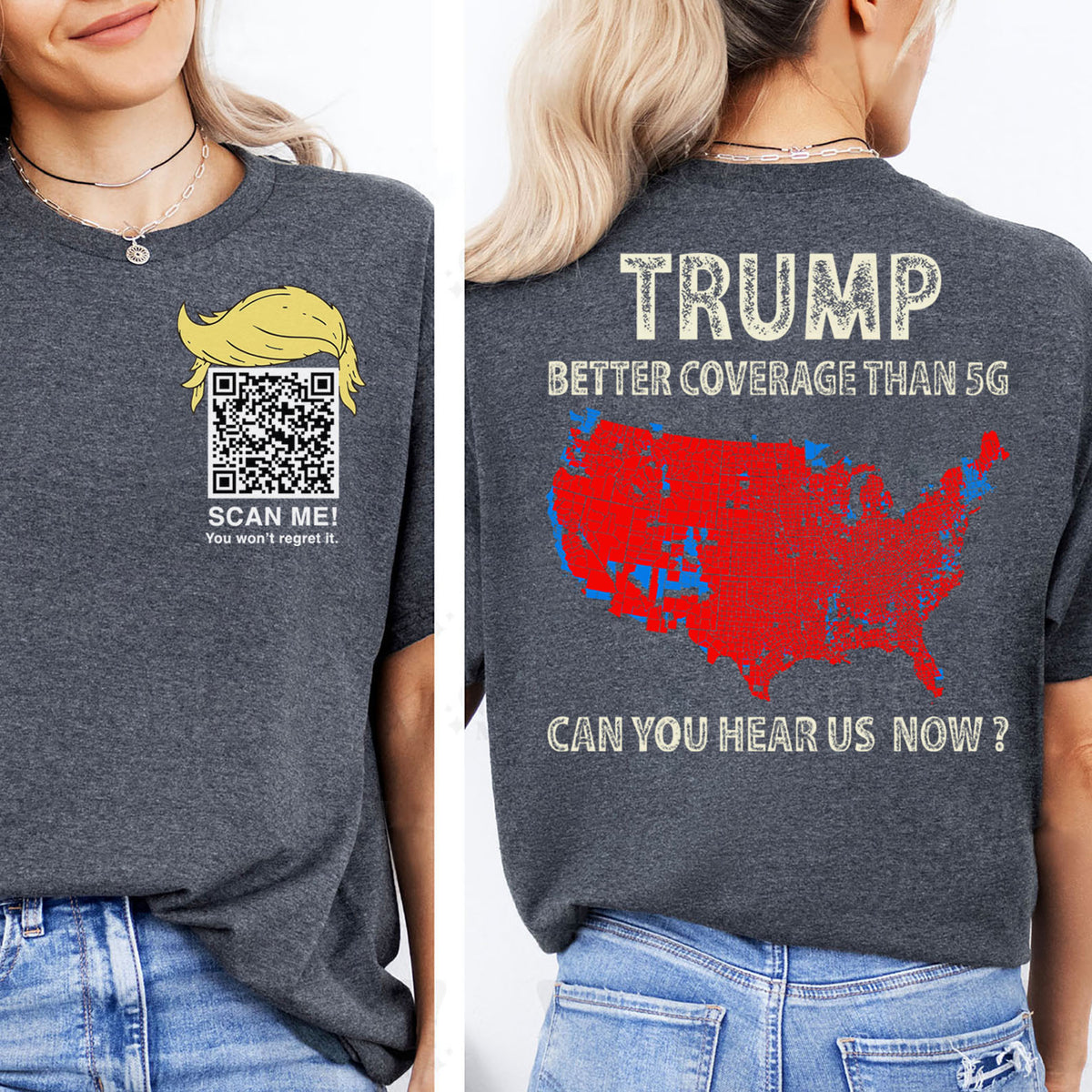 Trump Better Coverage Than Verizon Shirts | Trump QR Code Tshirts | Unique Political Shirts | Republican Political T-shirts | Trump Front & Back Shirt Dark 681885 - GOP