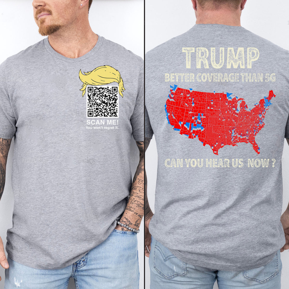Trump Better Coverage Than Verizon Shirts | Trump QR Code Tshirts | Unique Political Shirts | Republican Political T-shirts | Trump Front & Back Shirt Dark 681885 - GOP