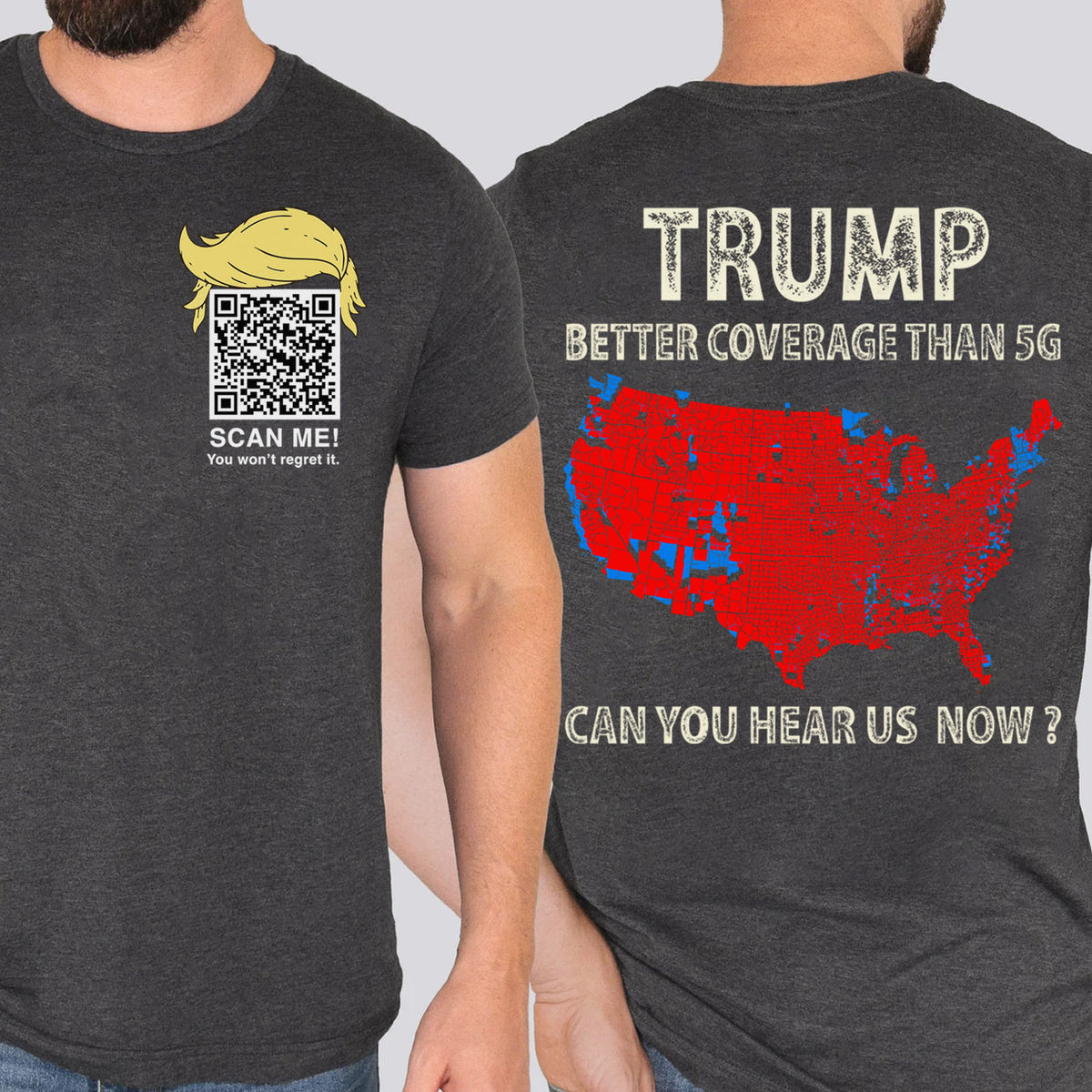 Trump Better Coverage Than Verizon Shirts | Trump QR Code Tshirts | Unique Political Shirts | Republican Political T-shirts | Trump Front & Back Shirt Dark 681885 - GOP