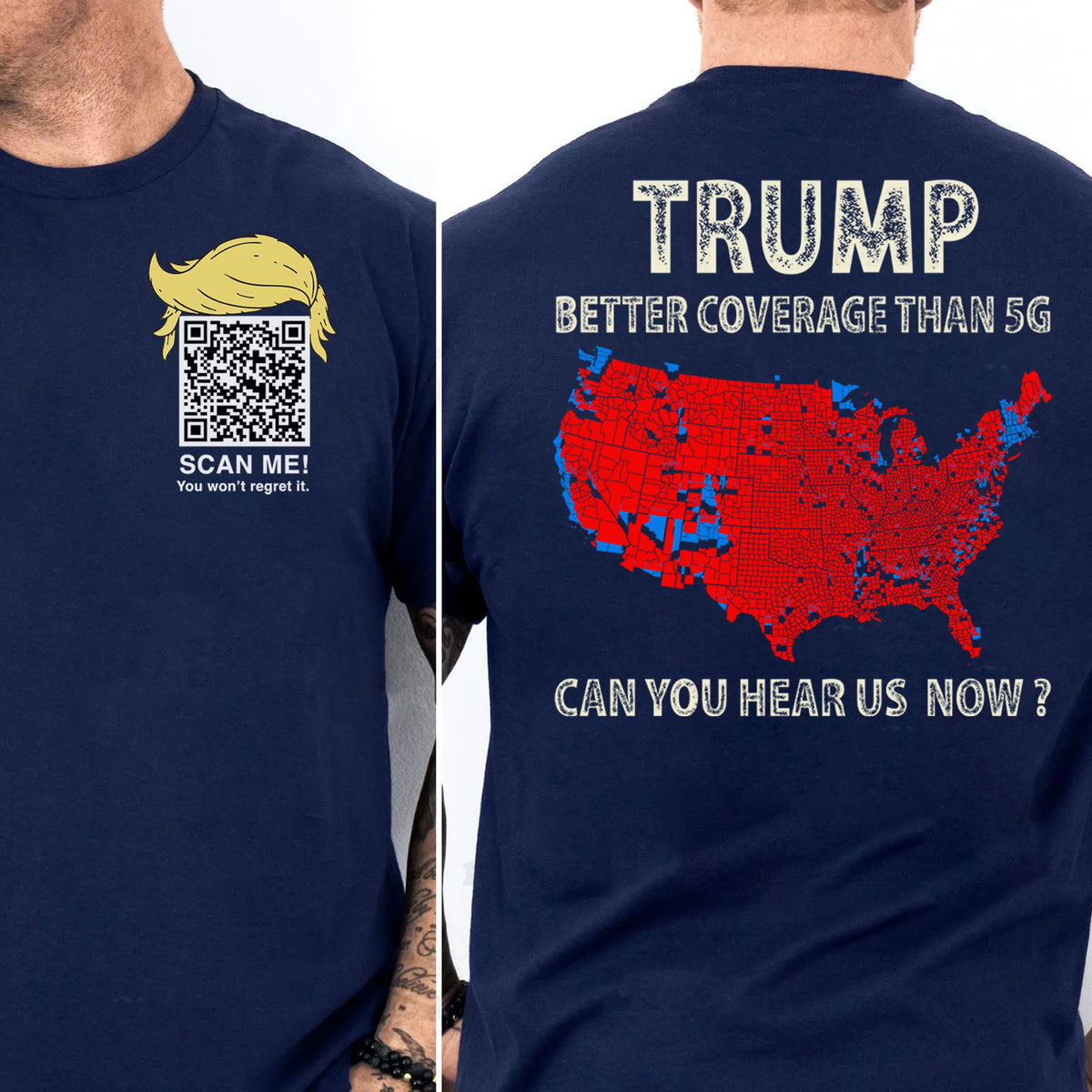 Trump Better Coverage Than Verizon Shirts | Trump QR Code Tshirts | Unique Political Shirts | Republican Political T-shirts | Trump Front & Back Shirt Dark 681885 - GOP