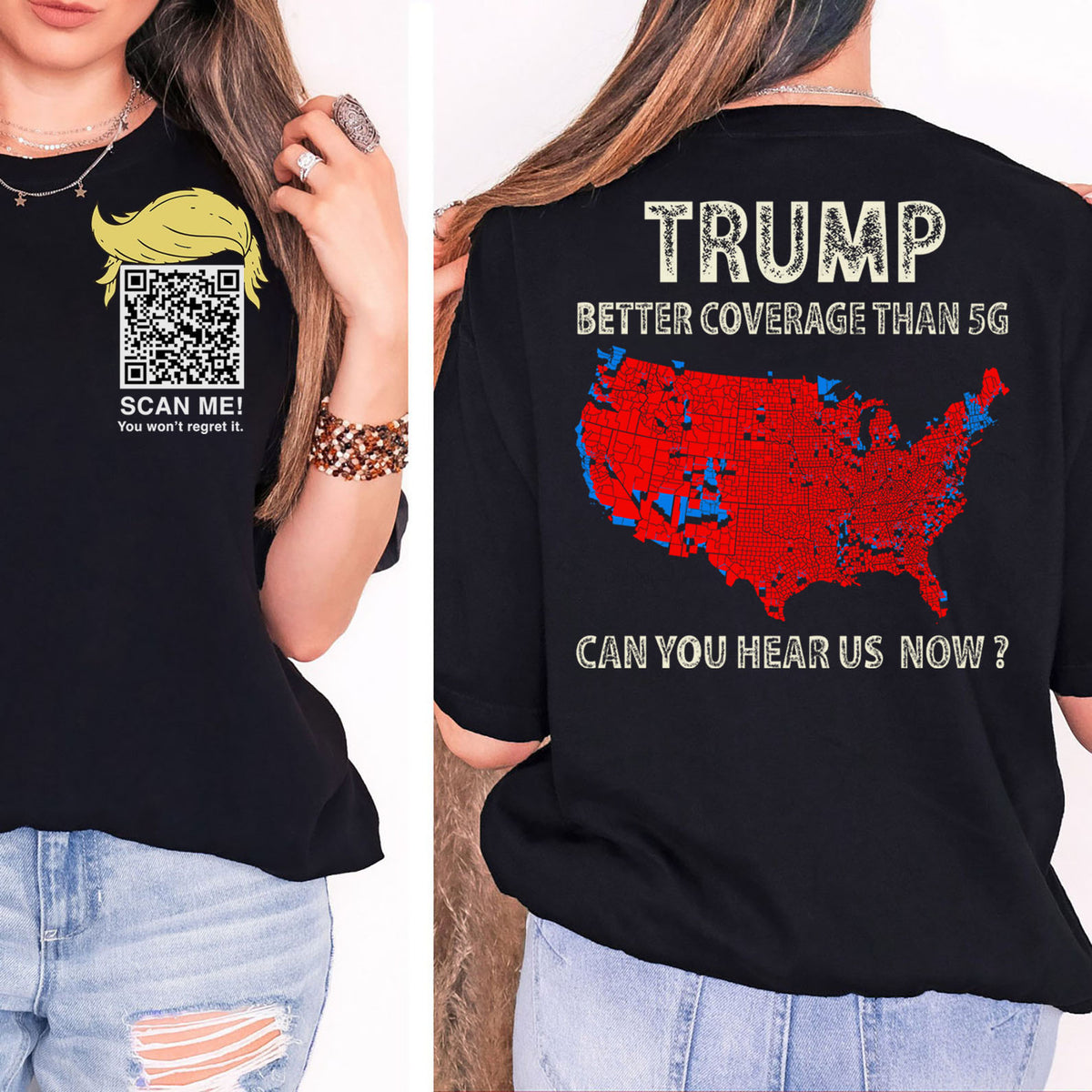 Trump Better Coverage Than Verizon Shirts | Trump QR Code Tshirts | Unique Political Shirts | Republican Political T-shirts | Trump Front & Back Shirt Dark 681885 - GOP
