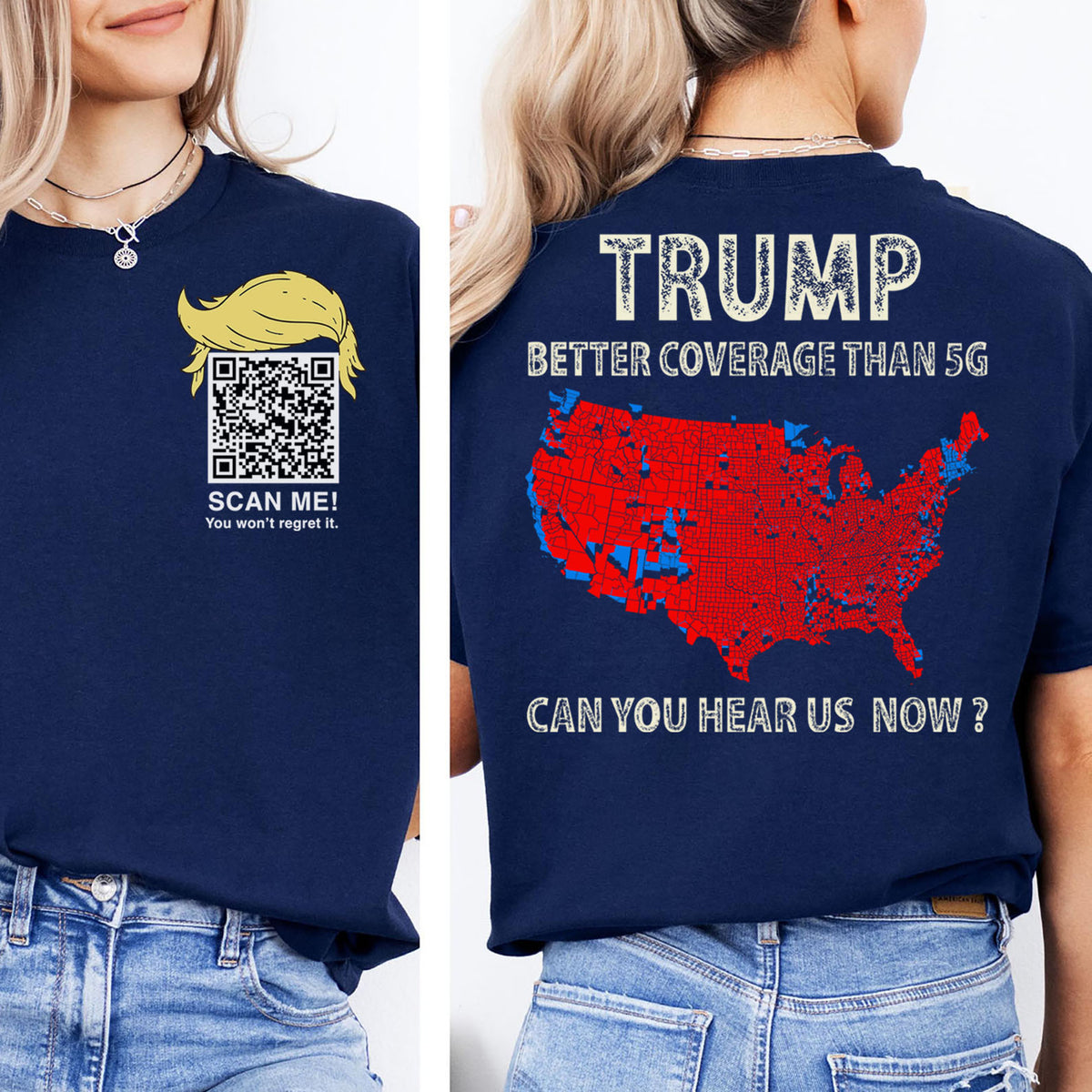Trump Better Coverage Than Verizon Shirts | Trump QR Code Tshirts | Unique Political Shirts | Republican Political T-shirts | Trump Front & Back Shirt Dark 681885 - GOP