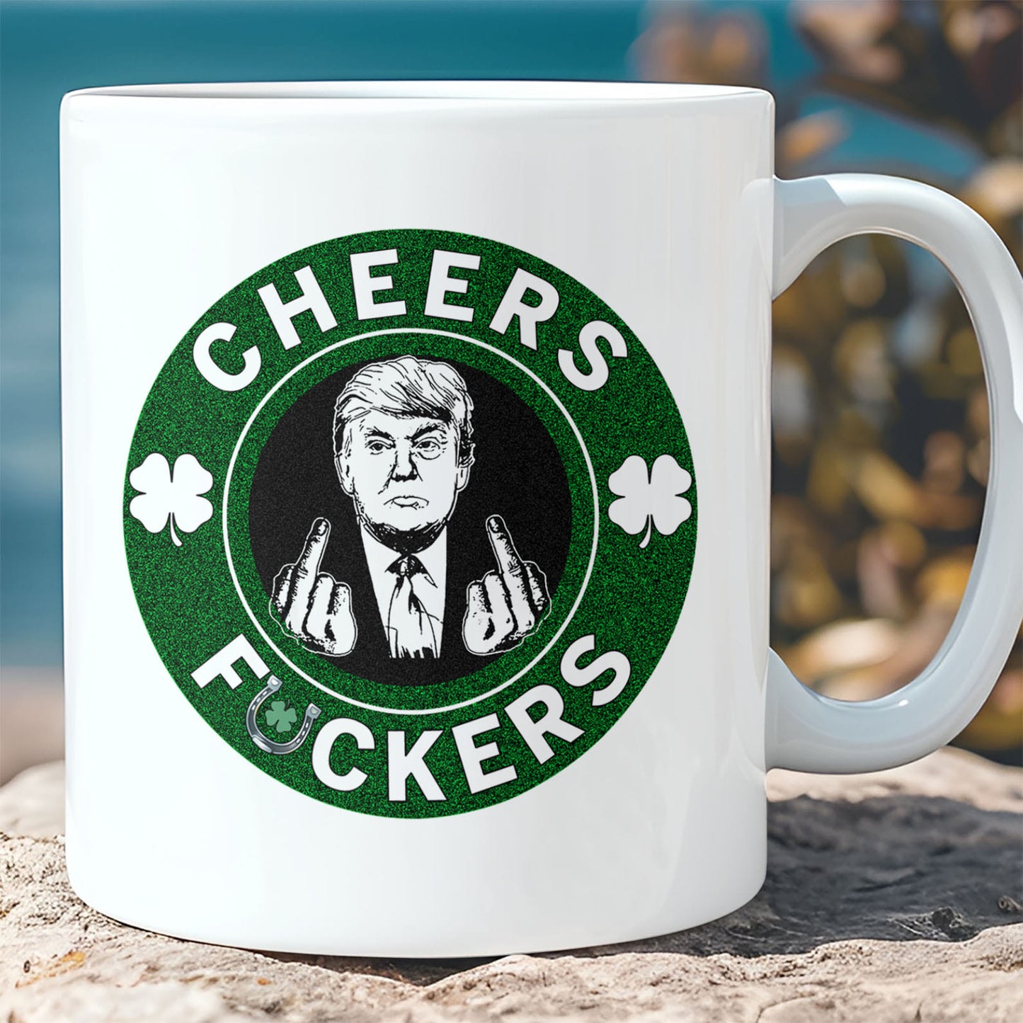 Donald Trump Cheers Fuckers Mug, St. Patrick's Day Mug, Funny Trump Patrick Day White Mug Accent Mug 681897 - GOP
