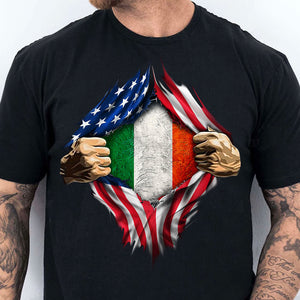 Irish Inside Hands Ripping Flag On Chest Shirt, Half American Half Irish Flag Shirt, St Patrick's Day Shirt 681925