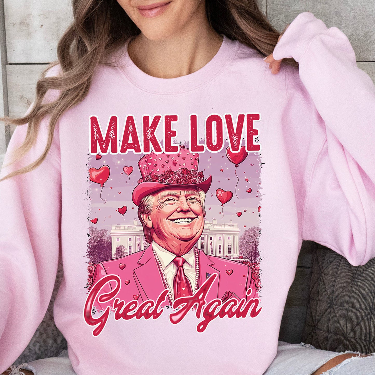 Make Love Great Again Shirt, Retro Valentines T-Shirt, Funny Trump Valentine's Day Sweatshirt Bright 681948 - GOP