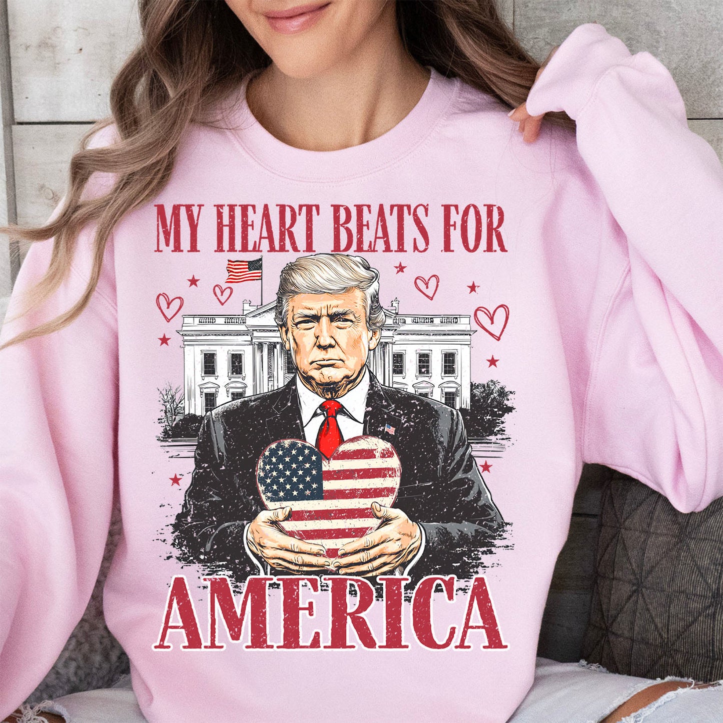 Trump My Heart Beats for America Shirt, Trump Lovers and Valentine T-Shirt, Trump Valentine's Day Sweatshirt Bright 681949 - GOP