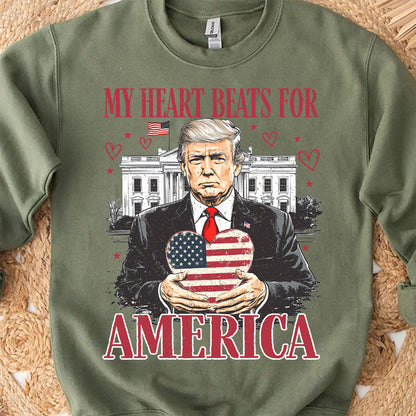 Trump My Heart Beats for America Shirt, Trump Lovers and Valentine T-Shirt, Trump Valentine's Day Sweatshirt Bright 681949 - GOP