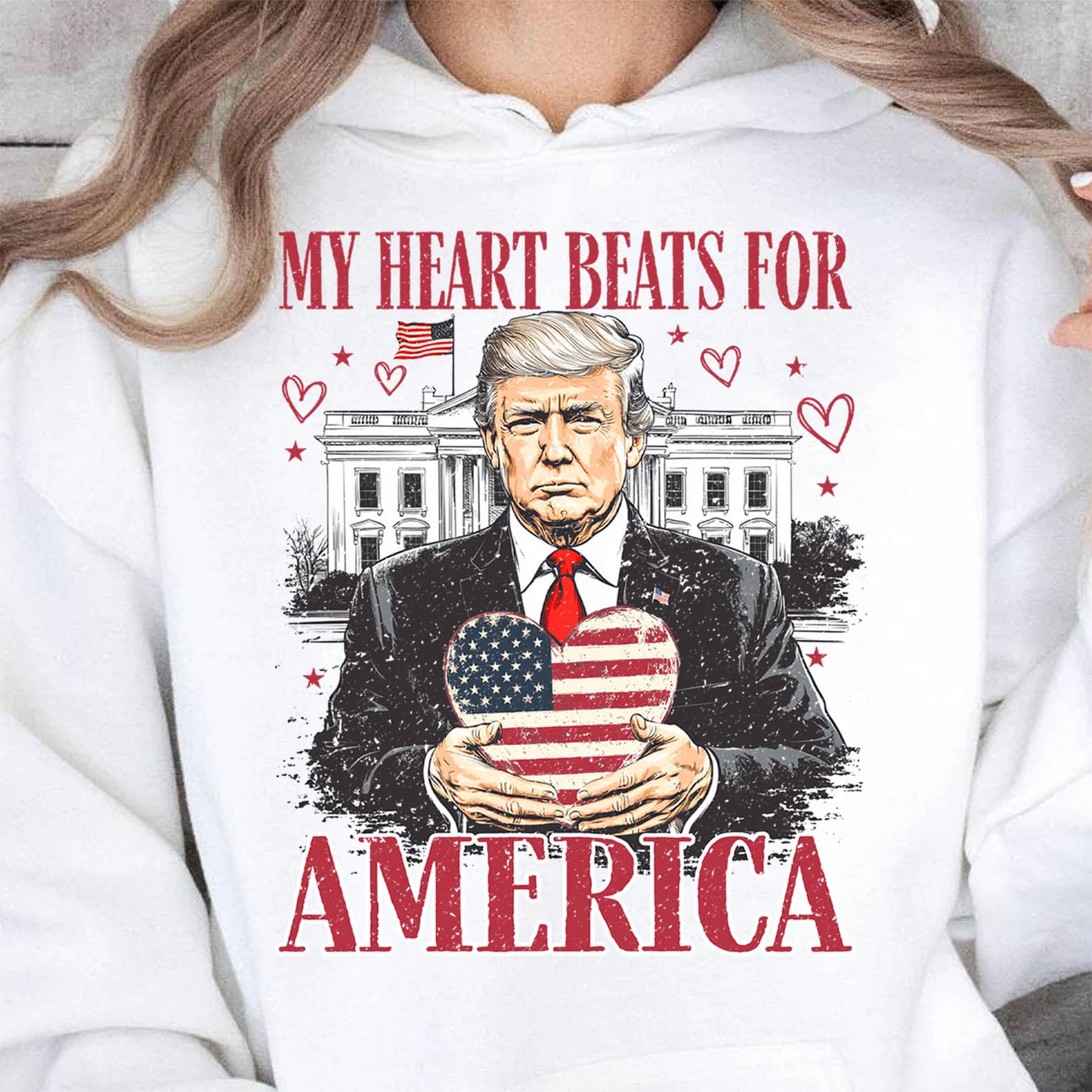 Trump My Heart Beats for America Shirt, Trump Lovers and Valentine T-Shirt, Trump Valentine's Day Sweatshirt Bright 681949 - GOP