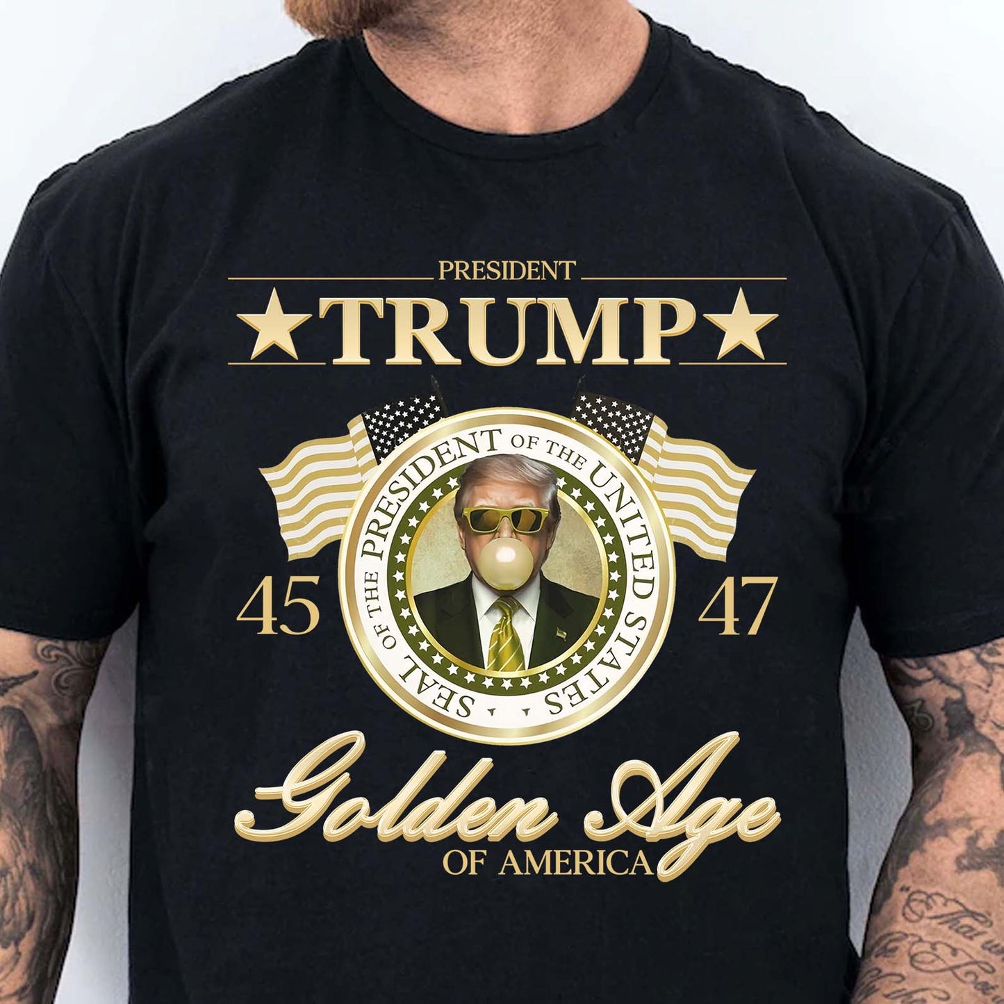 Trump Golden Age of America Shirt, President Trump Shirt, Funny Trump Bubble Gum MAGA Shirt, Republican Dark Shirt 681990 - GOP