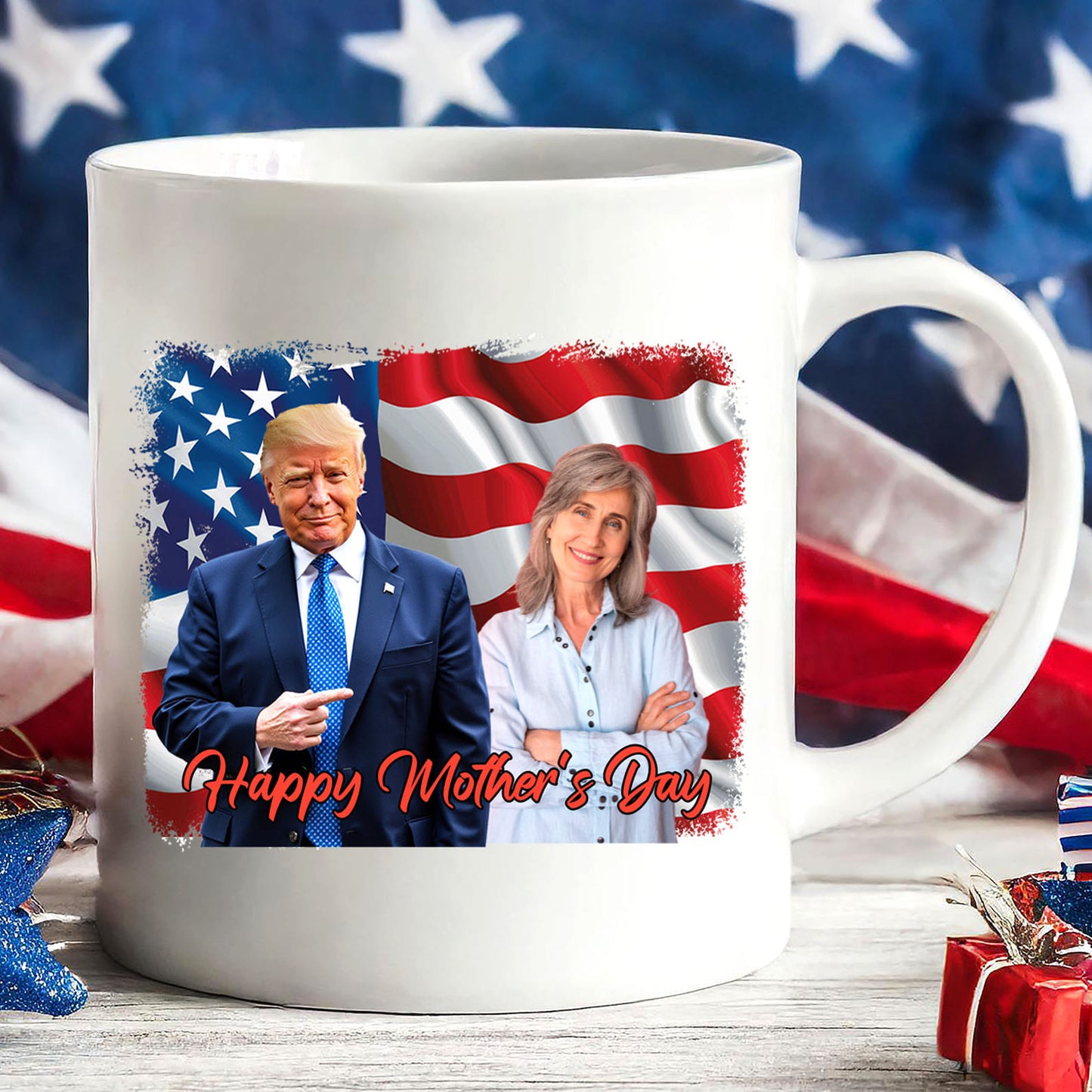 Happy Father's Day Mug, Personalize Custom Photo with Trump Mug, Photo with Trump, Donald Trump President, Family Gift White Mug Accent Mug 682019 - GOP
