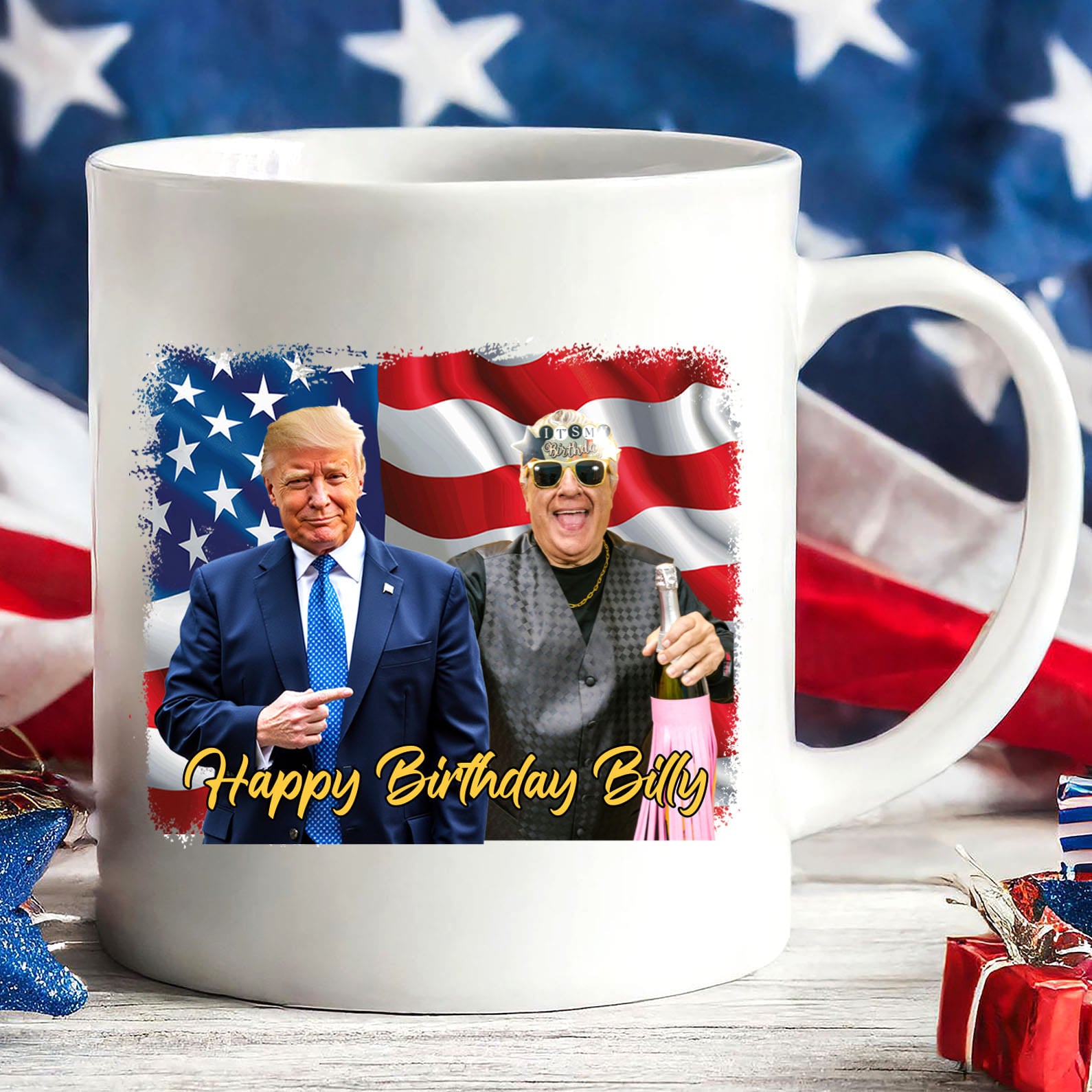 Happy Birthday Mug, Personalize Custom Photo with Trump Mug, Photo with Trump, Donald Trump President, Family Gift White Mug Accent Mug 682021 - GOP