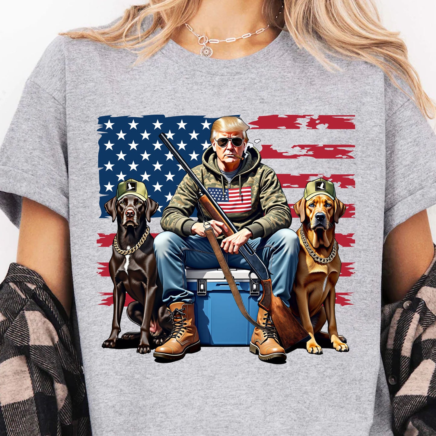Trump Hunting Flag Shirt, Trump American Flag Shirt, Funny President Hunting Bright Shirt 682005 - GOP