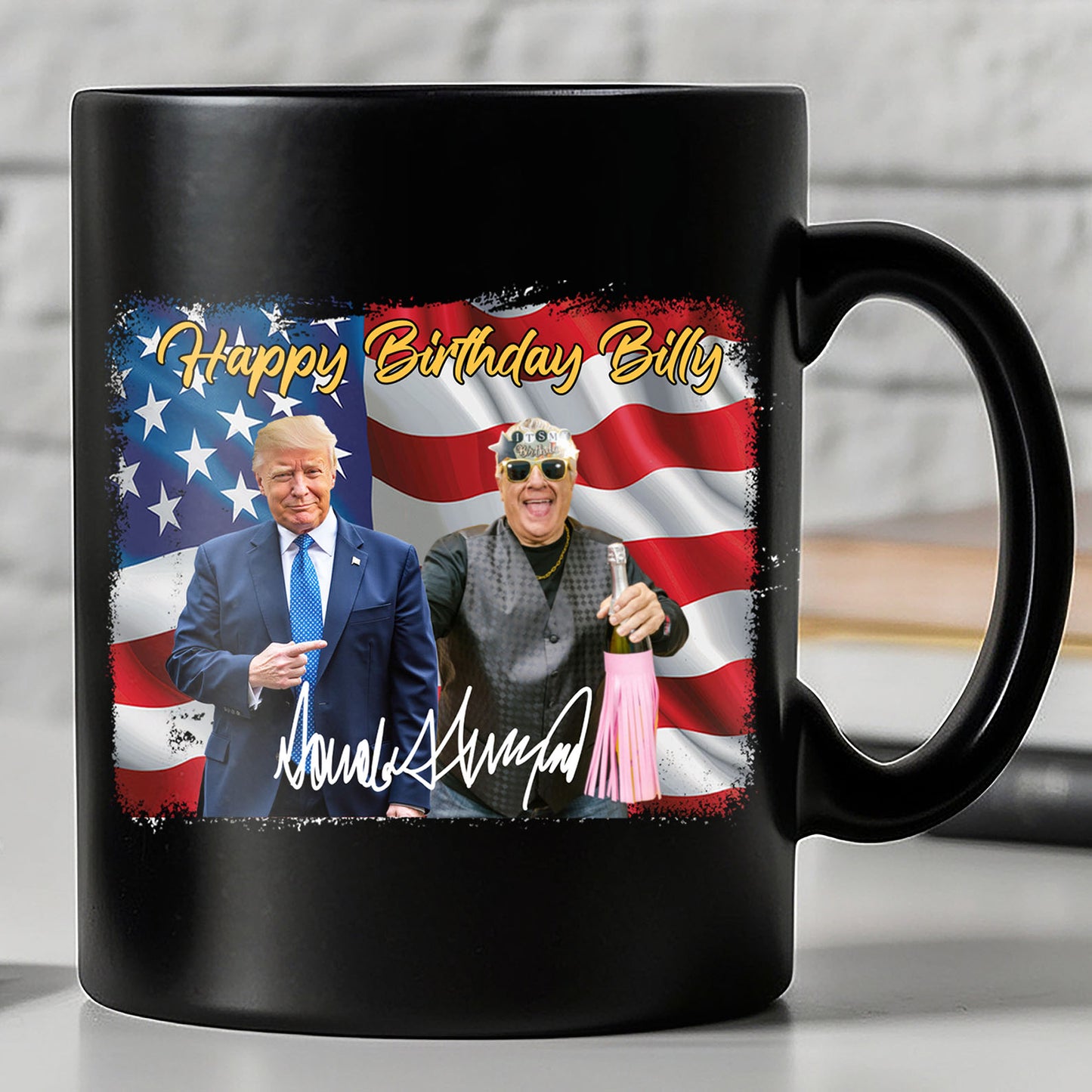 Happy Birthday With Donald Trump Custom Photo Black Mug | Personalize Photo Mug | Family Gift Ideas 682021 - GOP