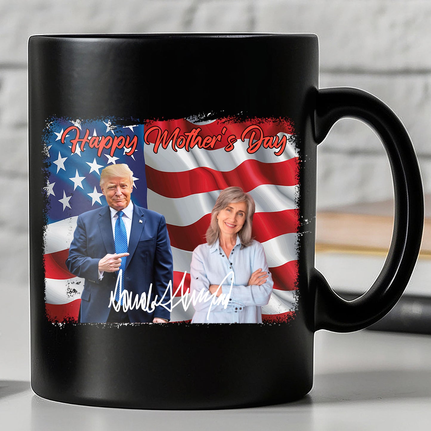 Happy Birthday With Donald Trump Custom Photo Black Mug | Personalize Photo Mug | Family Gift Ideas 682021 - GOP