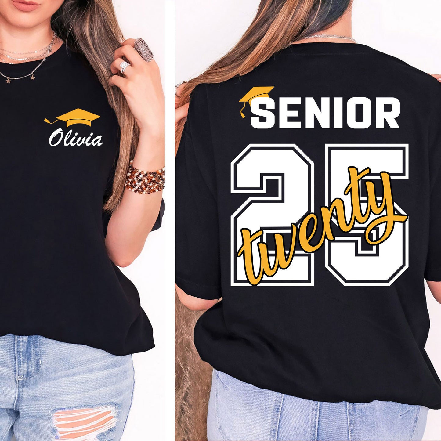 Custom Senior 2025 Shirt, Custom Name Graduation Gift, Senior Gift Graduation, Graduation 2025 Front & Back Shirt Dark 682029