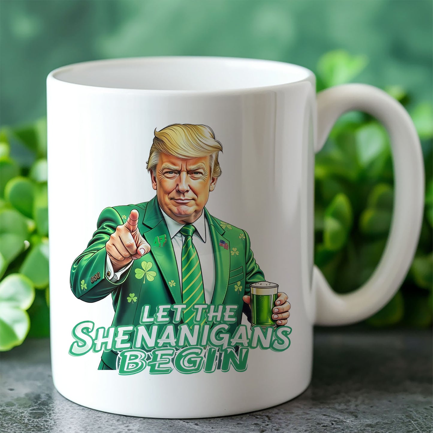 Let The Shenanigans Begin Mug, St. Patrick's Day Mug, Funny Trump Patrick Day White Mug Accent Mug 682050 - GOP