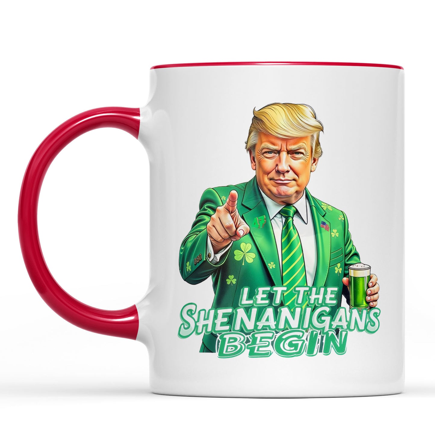 Let The Shenanigans Begin Mug, St. Patrick's Day Mug, Funny Trump Patrick Day White Mug Accent Mug 682050 - GOP
