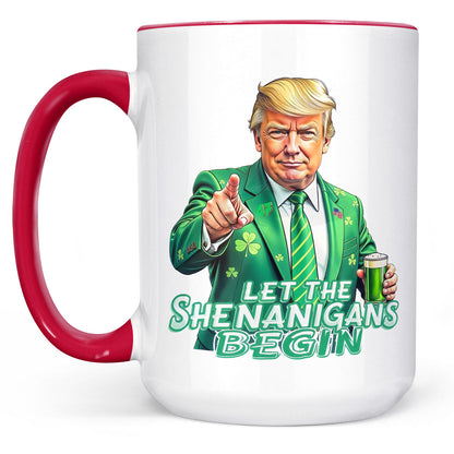Let The Shenanigans Begin Mug, St. Patrick's Day Mug, Funny Trump Patrick Day White Mug Accent Mug 682050 - GOP