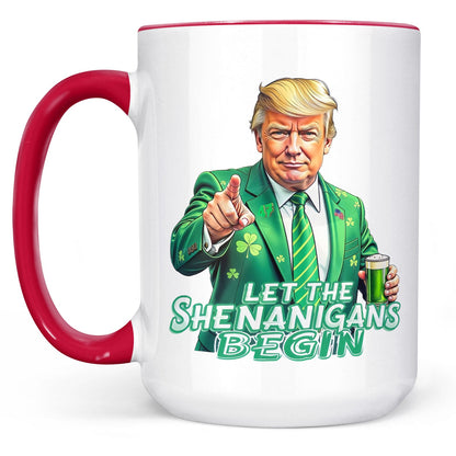 Let The Shenanigans Begin Mug, St. Patrick's Day Mug, Funny Trump Patrick Day White Mug Accent Mug 682050 - GOP