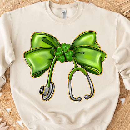 St. Patrick's Day Nurse Coquette Shirt, St Patricks Sweatshirt, Nurse Bow Ribbon Stethoscope Bright Shirt 682052