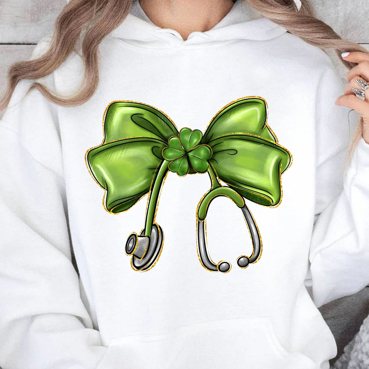 St. Patrick's Day Nurse Coquette Shirt, St Patricks Sweatshirt, Nurse Bow Ribbon Stethoscope Bright Shirt 682052