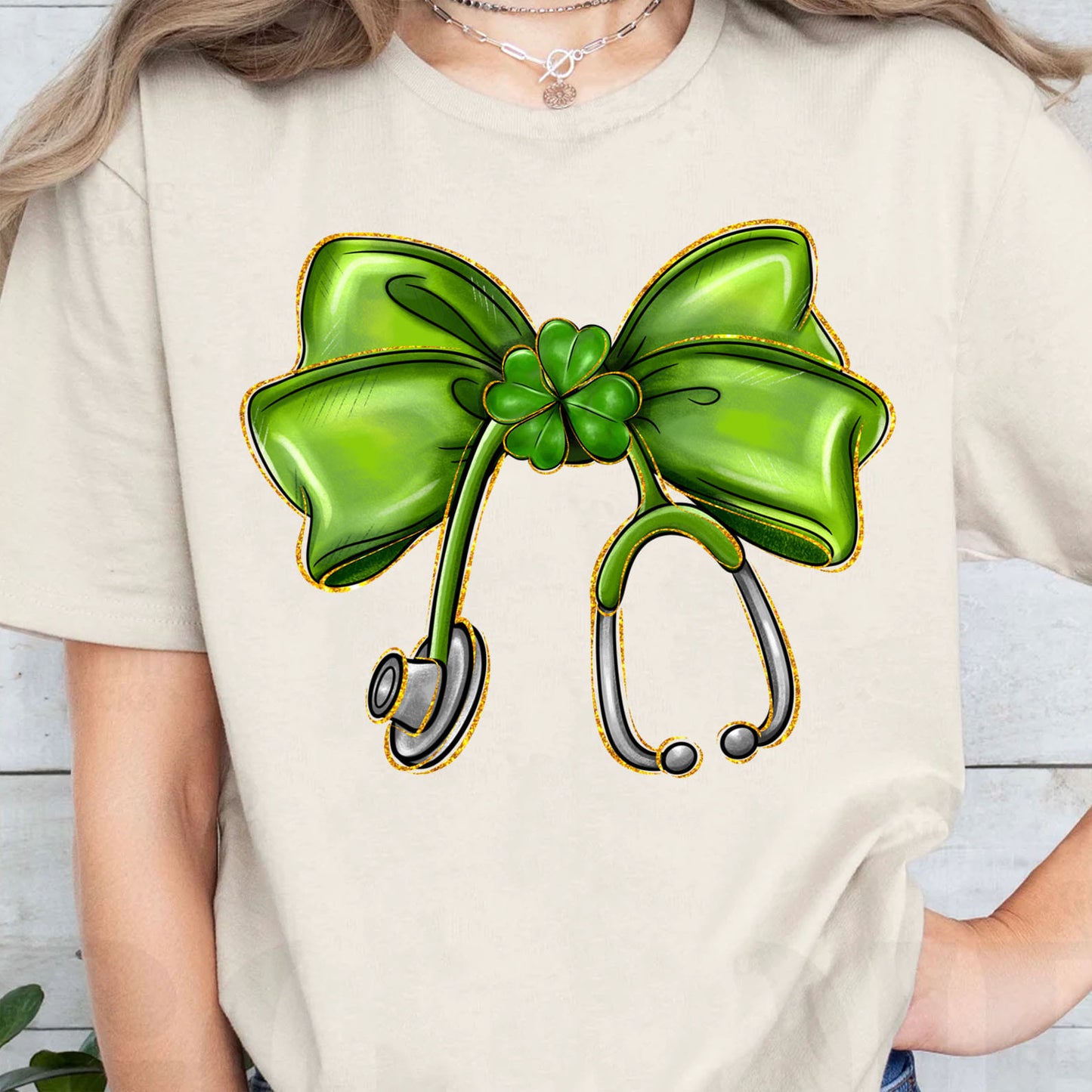 St. Patrick's Day Nurse Coquette Shirt, St Patricks Sweatshirt, Nurse Bow Ribbon Stethoscope Bright Shirt 682052