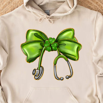 St. Patrick's Day Nurse Coquette Shirt, St Patricks Sweatshirt, Nurse Bow Ribbon Stethoscope Bright Shirt 682052