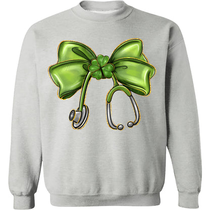 St. Patrick's Day Nurse Coquette Shirt, St Patricks Sweatshirt, Nurse Bow Ribbon Stethoscope Bright Shirt 682052