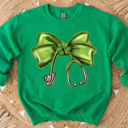 St. Patrick's Day Nurse Coquette Shirt, St Patricks Sweatshirt, Nurse Bow Ribbon Stethoscope Bright Shirt 682052