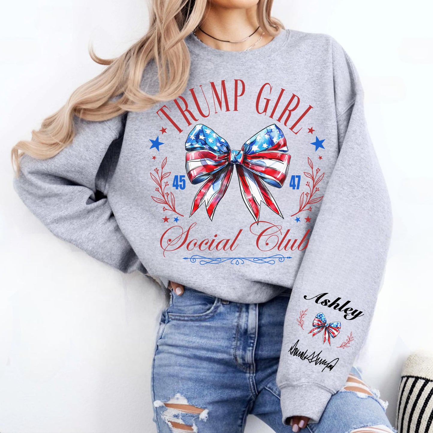 Trump Girl Social Club Custom Name Shirt, Personalized Custom Sleeve Print Sweatshirt, Mother's Day Gifts, Gift For Mom, Gift For Wife 682071 - GOP