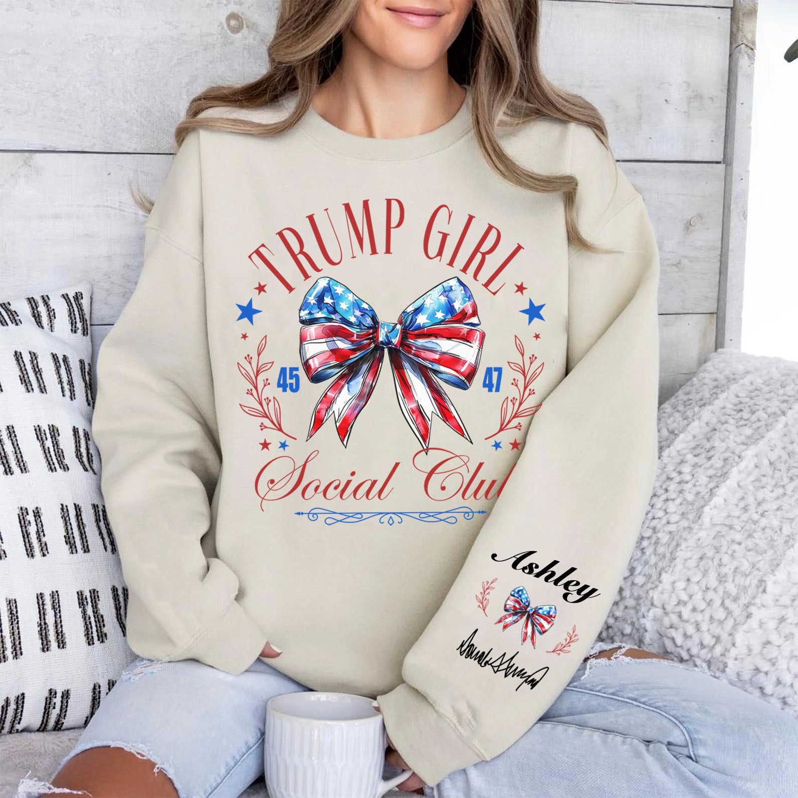 Trump Girl Social Club Custom Name Shirt, Personalized Custom Sleeve Print Sweatshirt, Mother's Day Gifts, Gift For Mom, Gift For Wife 682071 - GOP
