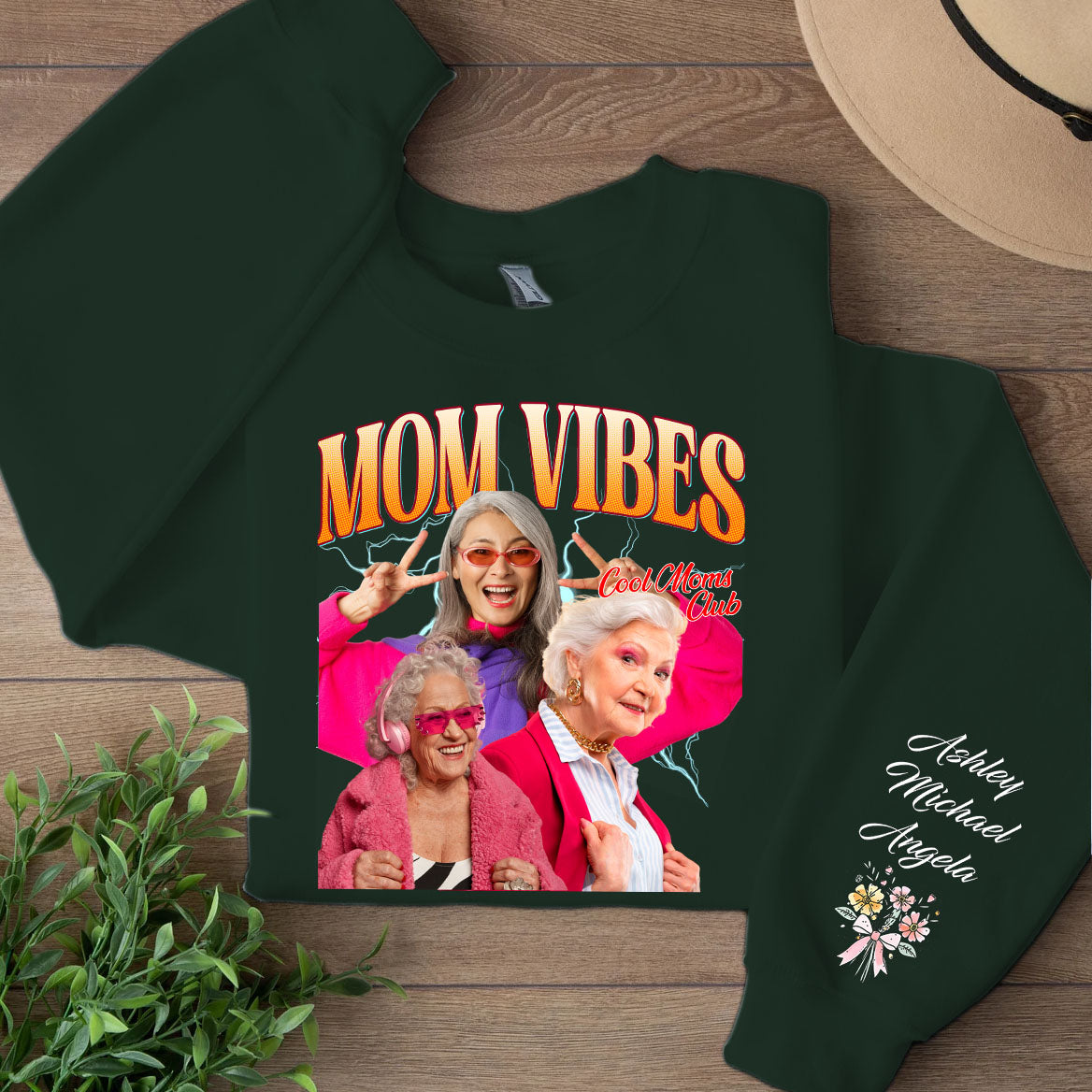 Mom Vibes Custom Name Shirt, Personalized Custom Photo Sleeve Print Sweatshirt, Mother's Day Gifts, Gift For Mom, Gift For Wife 682073