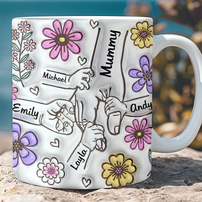 Mummy You Hold Our Hands, Also Our Hearts Mug - Family Personalized Custom Name 3D Inflated Effect Printed Mug, Gift For Mom, Gift For Wife , Mother's Day Gift 682084