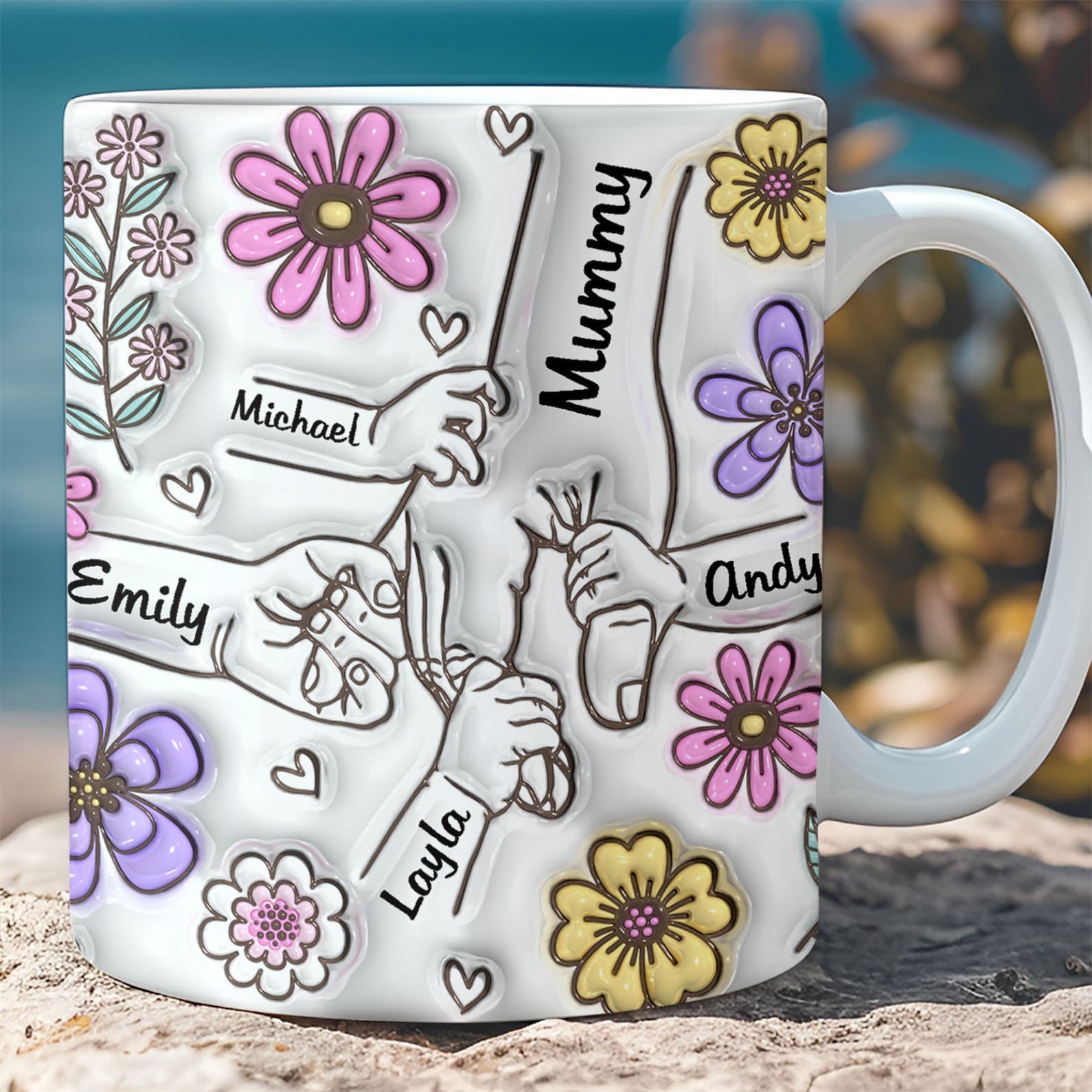 Mummy You Hold Our Hands, Also Our Hearts Mug - Family Personalized Custom Name 3D Inflated Effect Printed Mug, Gift For Mom, Gift For Wife , Mother's Day Gift 682084