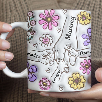 Mummy You Hold Our Hands, Also Our Hearts Mug - Family Personalized Custom Name 3D Inflated Effect Printed Mug, Gift For Mom, Gift For Wife , Mother's Day Gift 682084