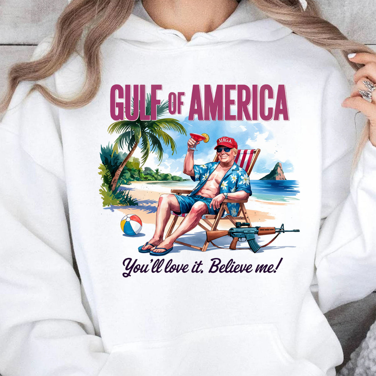 Trump Gulf of America, Humorous Trump On The Beach Sweatshirt, Trump President Funny Bright Shirt 682085 - GOP