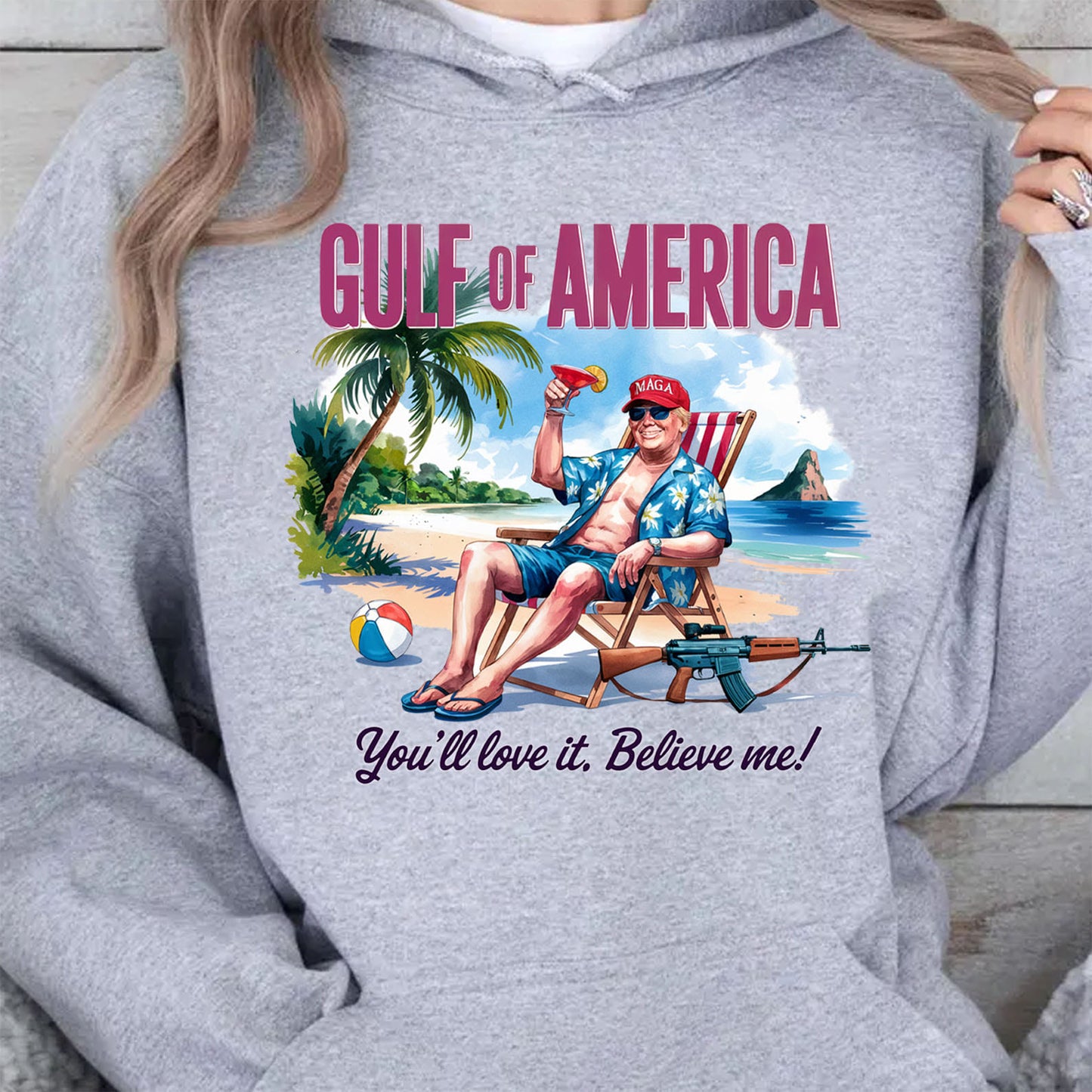 Trump Gulf of America, Humorous Trump On The Beach Sweatshirt, Trump President Funny Bright Shirt 682085 - GOP