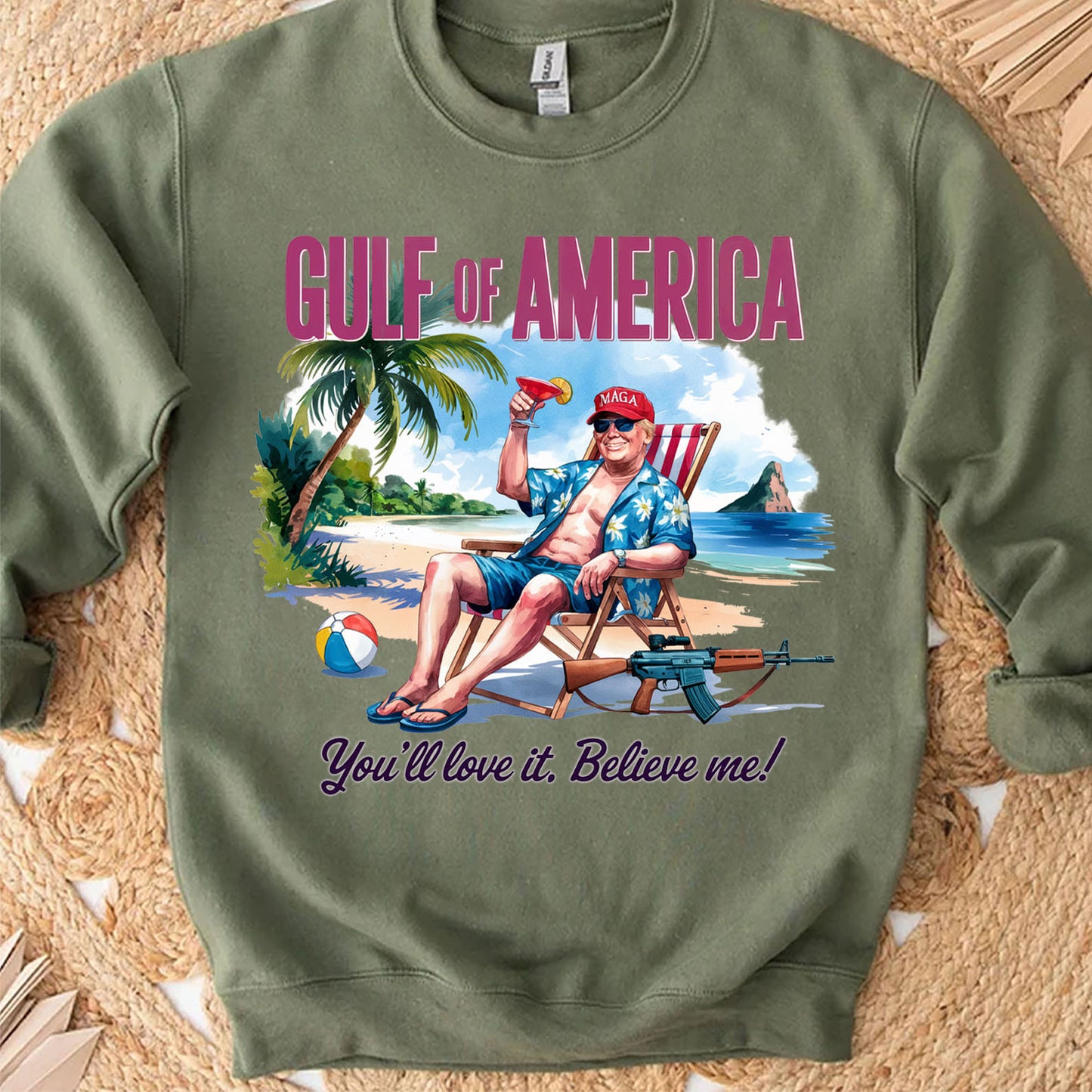 Trump Gulf of America, Humorous Trump On The Beach Sweatshirt, Trump President Funny Bright Shirt 682085 - GOP