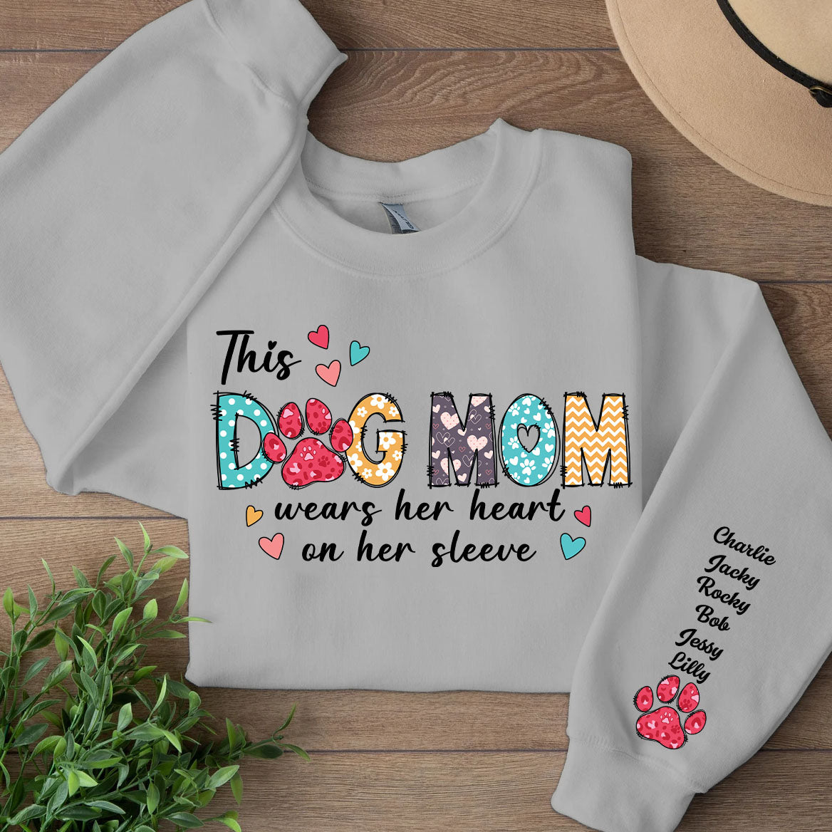 The Dog Mom Custom Name Shirt, Personalized Custom The Dog Mom Sleeve Print Bright Sweatshirt, Mother's Day Gifts, Gift For Mom, Gift For Wife 682104