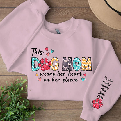The Dog Mom Custom Name Shirt, Personalized Custom The Dog Mom Sleeve Print Bright Sweatshirt, Mother's Day Gifts, Gift For Mom, Gift For Wife 682104