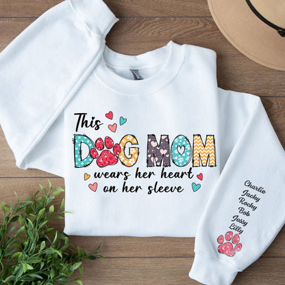 The Dog Mom Custom Name Shirt, Personalized Custom The Dog Mom Sleeve Print Bright Sweatshirt, Mother's Day Gifts, Gift For Mom, Gift For Wife 682104