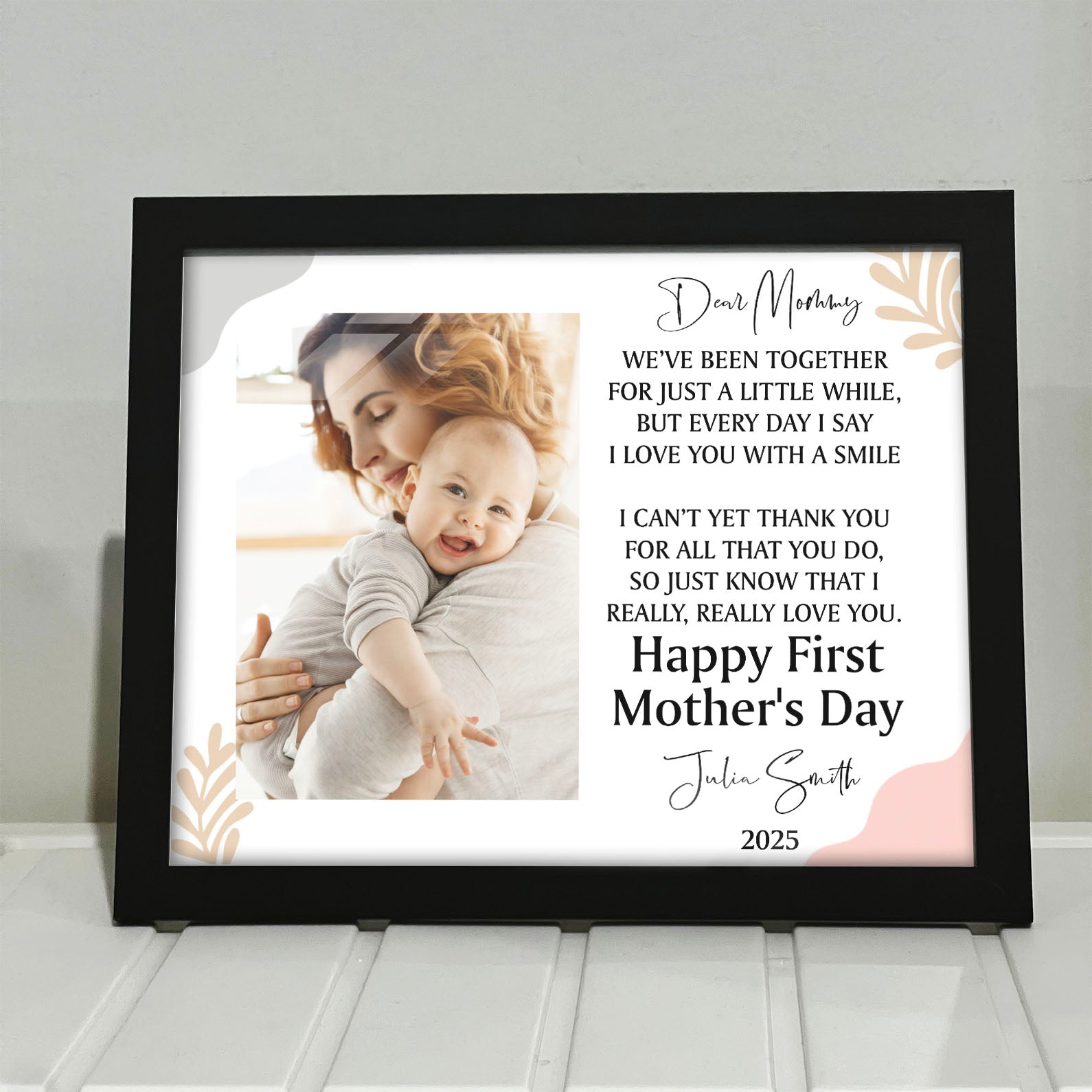Happy First Mother's Day Picture Frame, Personalize Custom Photo Frame, Family Gift Frame, Gift for Mom, Gift for Wife 682100