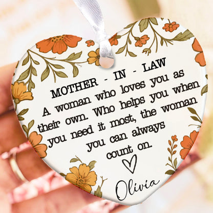 Custom Mother-in-law Present Ornament, Personalized Custom Name and Title Mothers Day Ceramic Ornament, Family Gift, Gift for Mom, Gift for Wife 682124