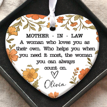 Custom Mother-in-law Present Ornament, Personalized Custom Name and Title Mothers Day Ceramic Ornament, Family Gift, Gift for Mom, Gift for Wife 682124