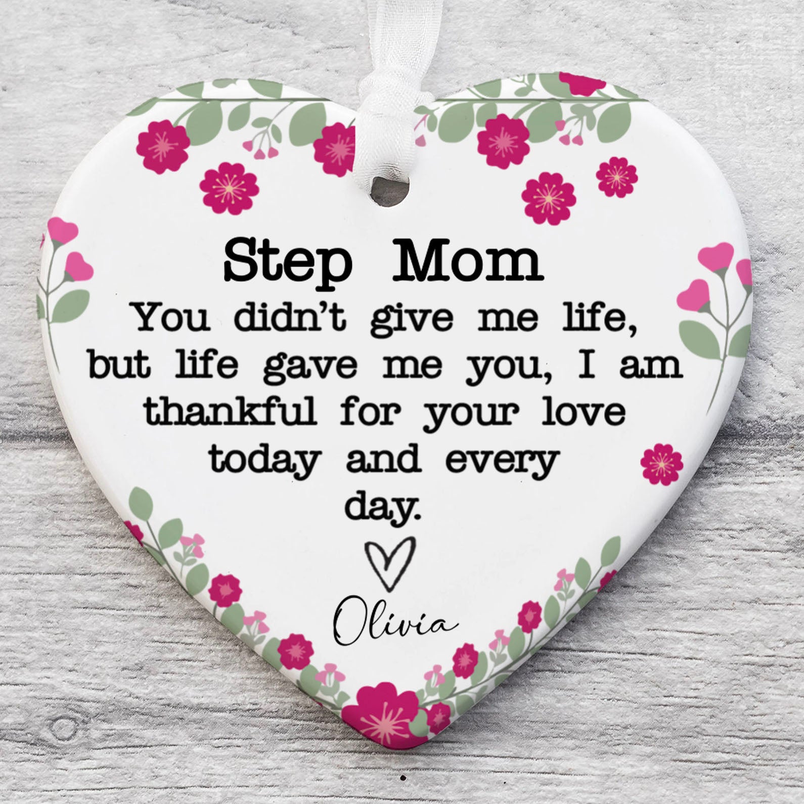 Custom Step Mom Present Ornament, Personalized Custom Name and Title Mothers Day Ceramic Ornament, Family Gift, Gift for Mom, Gift for Wife 682125