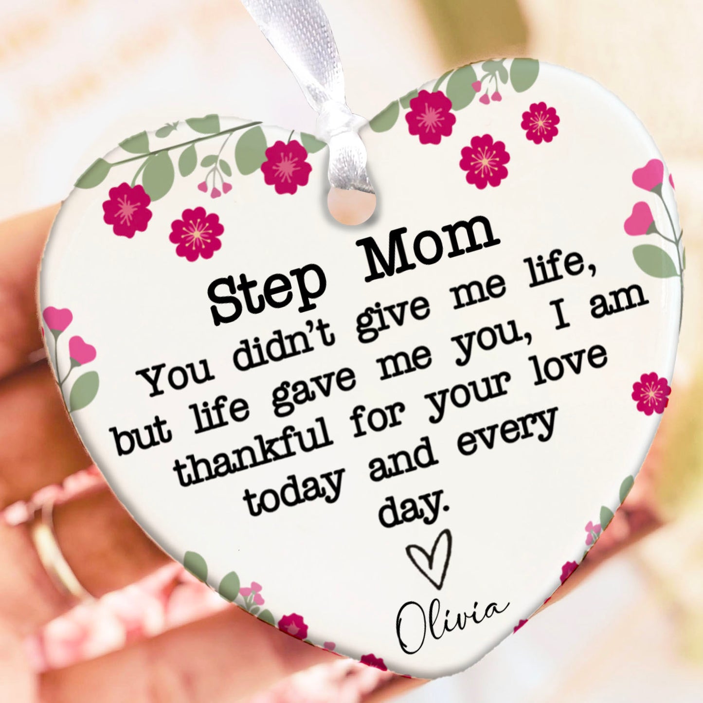 Custom Step Mom Present Ornament, Personalized Custom Name and Title Mothers Day Ceramic Ornament, Family Gift, Gift for Mom, Gift for Wife 682125