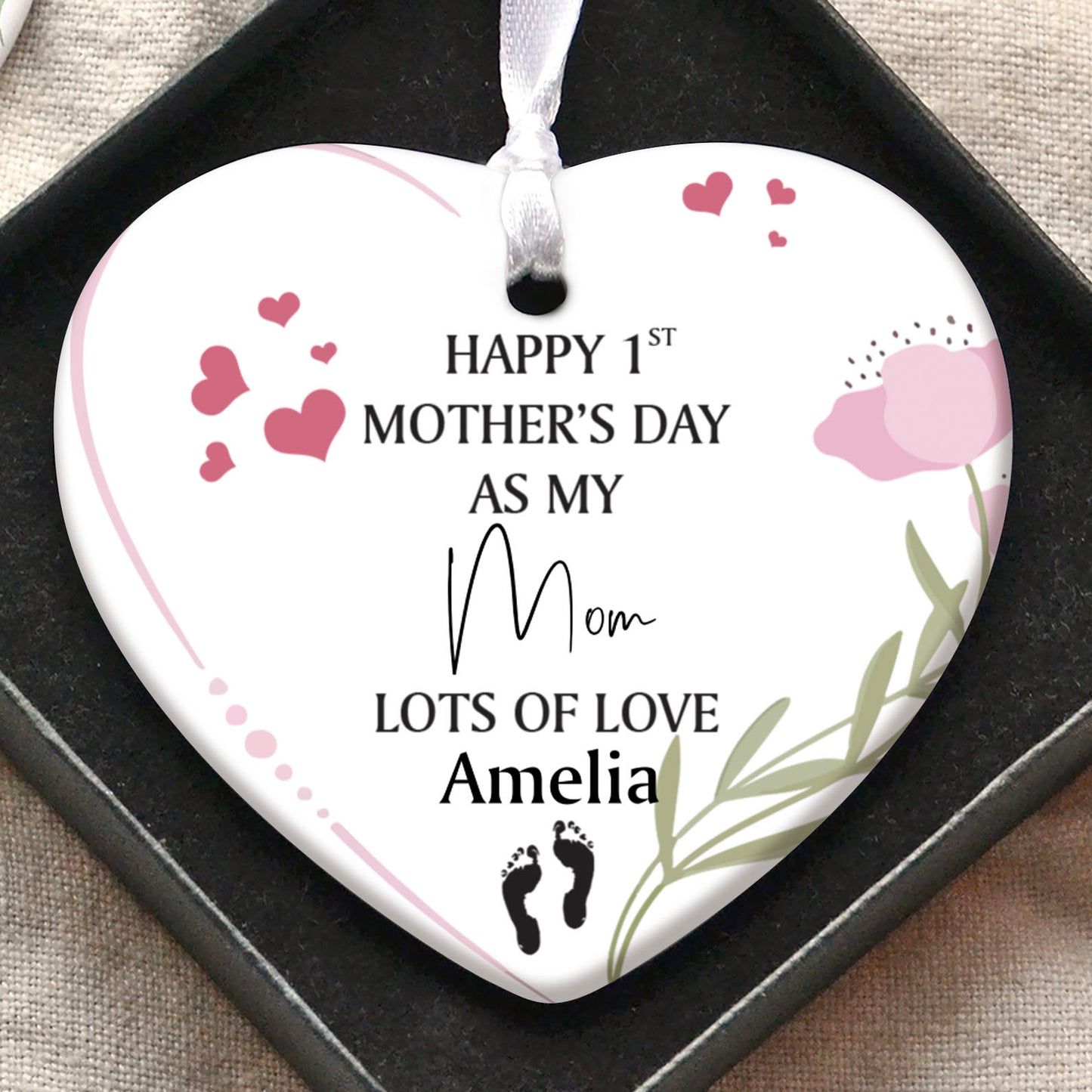 Happy 1st Mother's Day Present Ornament, Personalized Custom Name Mothers Day Ceramic Ornament, Family Gift, Gift for Mom, Gift for Wife 682137