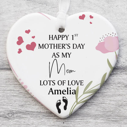 Happy 1st Mother's Day Present Ornament, Personalized Custom Name Mothers Day Ceramic Ornament, Family Gift, Gift for Mom, Gift for Wife 682137