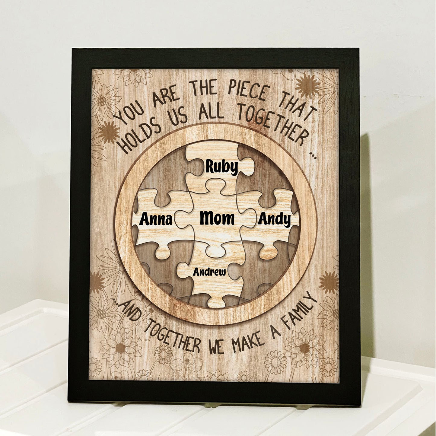 You Are The Piece That Holds Us Together Picture Frame, Personalize Custom Name Frame, Gift for Mom, Gift for Wife 682142