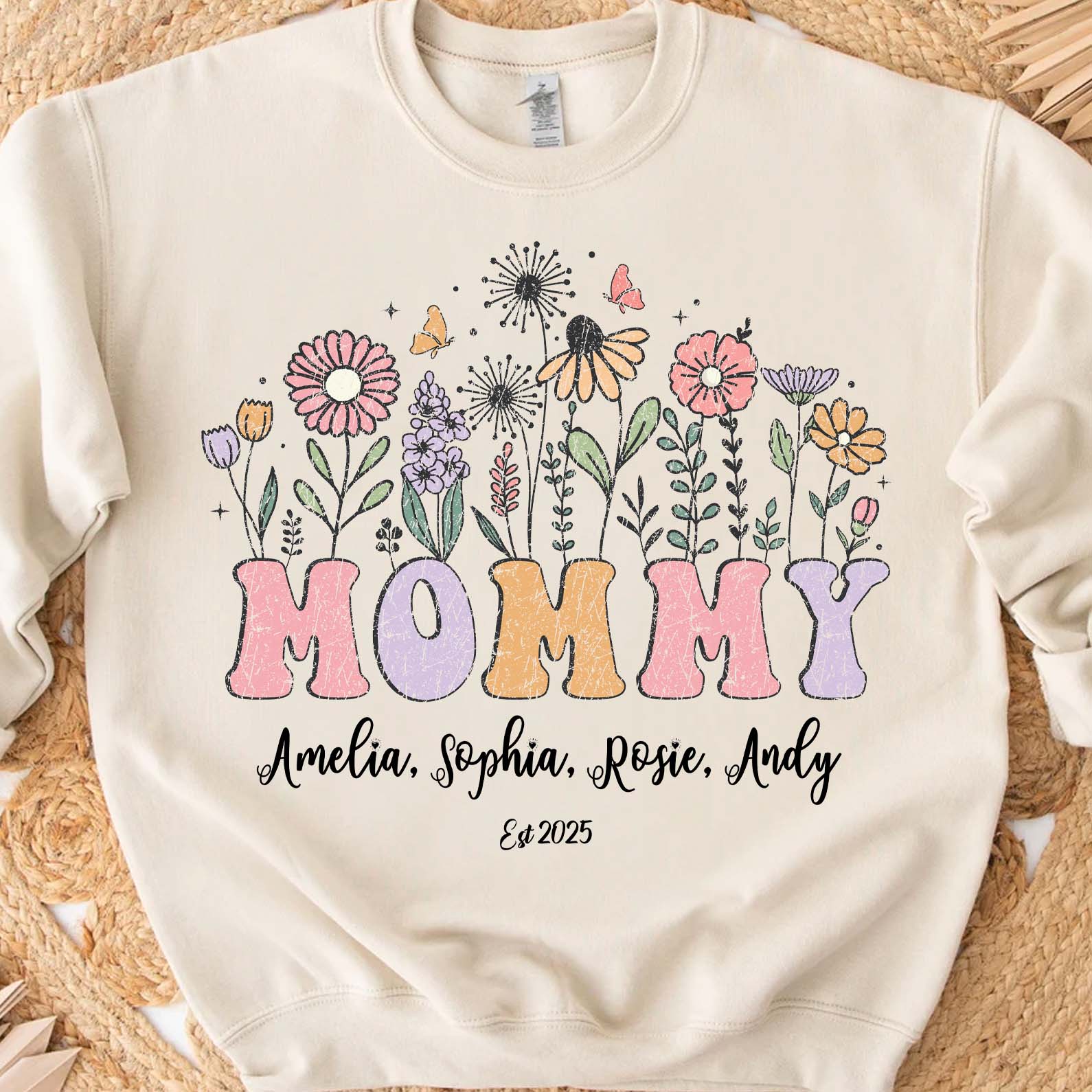 Custom Floral Mommy Sweatshirt, Personalized Custom Name Shirt, Mother's Day Sweatshirt Bright, Gift for Mom, Gift for Wife 682159